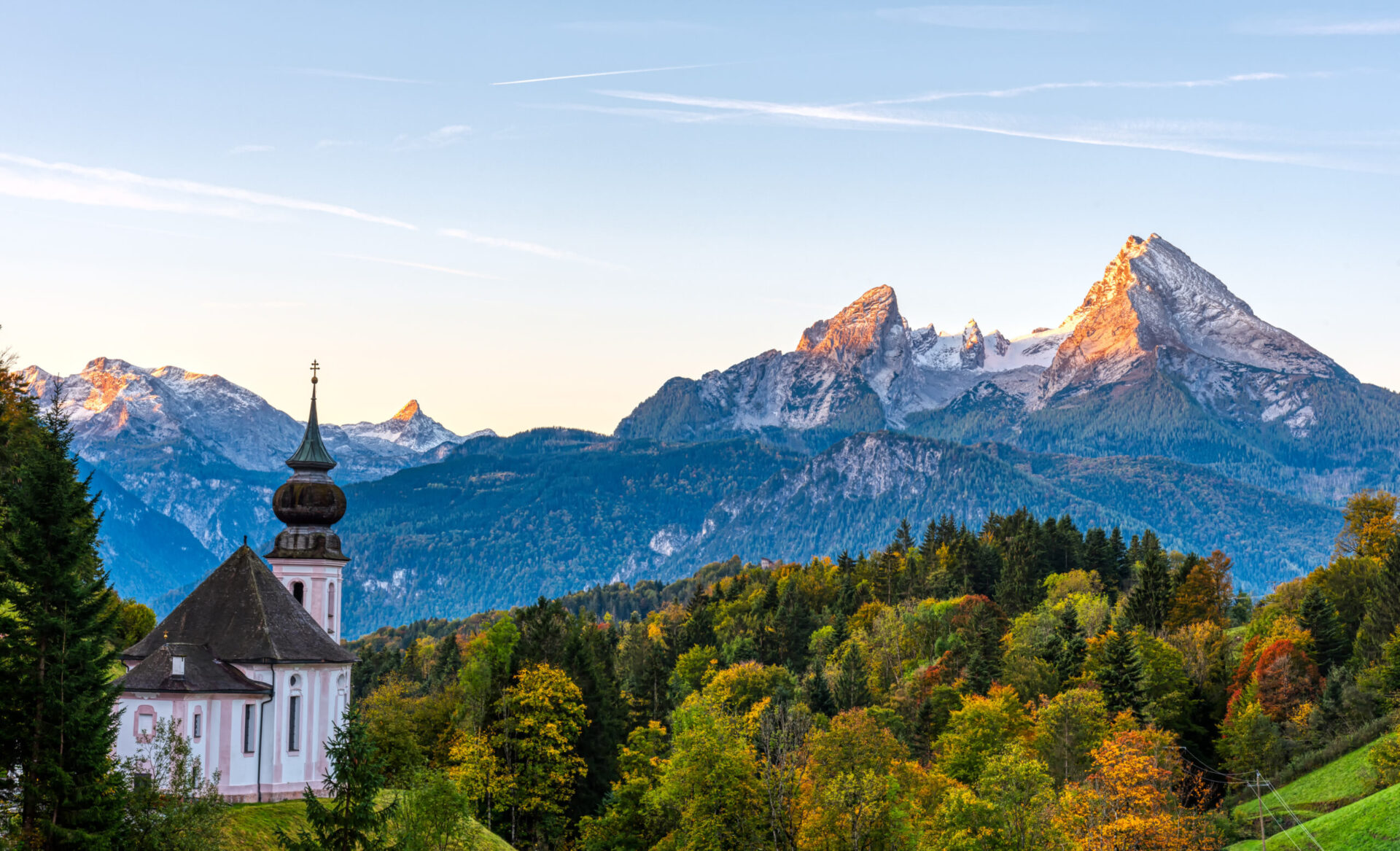alpenhotel fischer berchtesgaden wallfahrtskirche maria gern mit watzmann